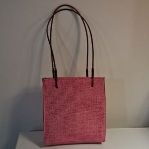 Pink Tote Bag with Brown Handles